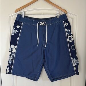 Vintage 90’s Crazy Shirt‎ Blue Hawaiian Floral  Board Shorts Swim Trunks Mens 33